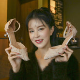 Tacones altos de aguja de goma con hebilla y punta puntiaguda para mujer